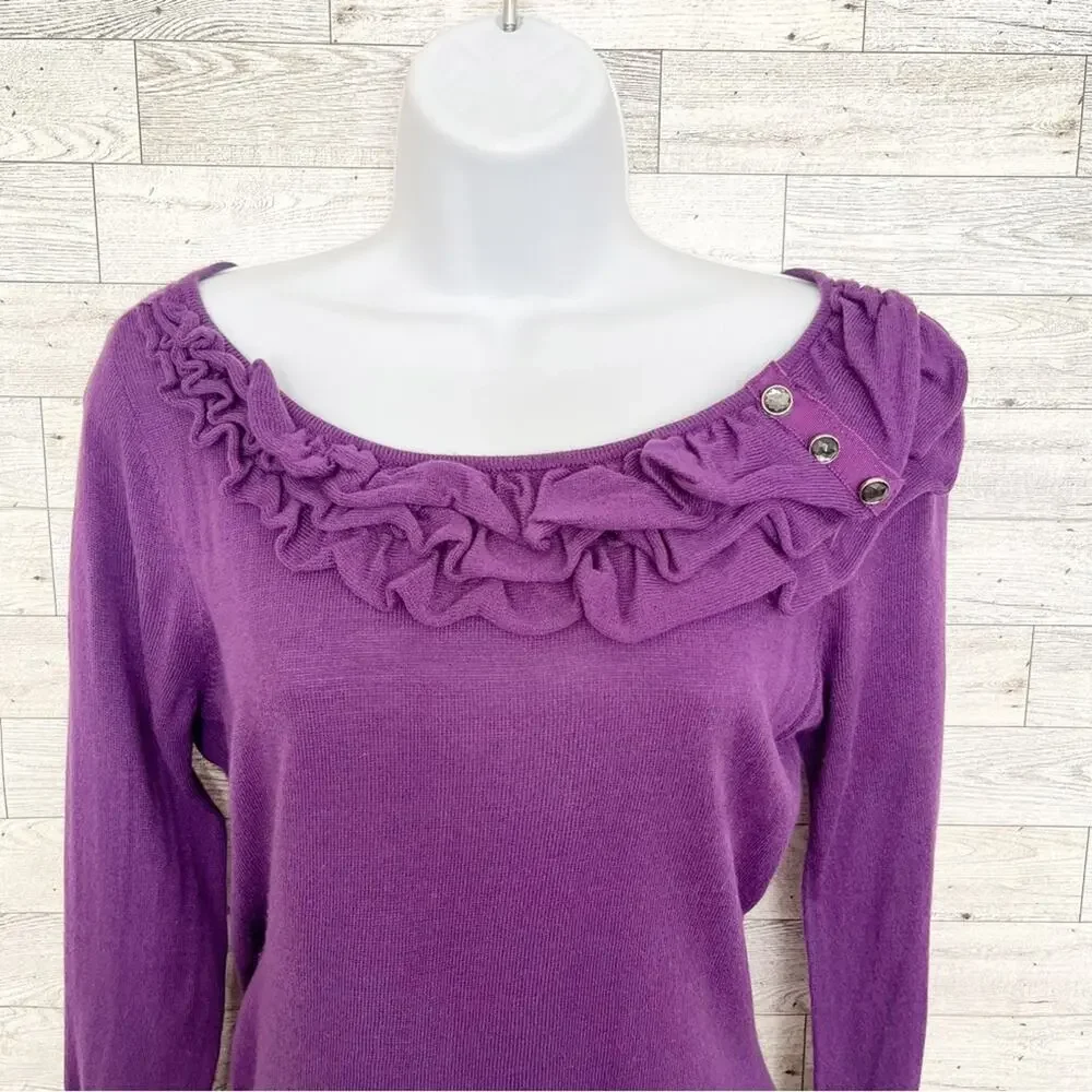 NEW YORK & COMPANY Purple Ruffle Trim Sweater, S